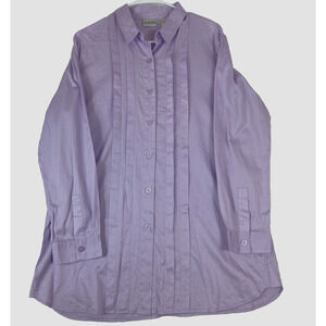 Chicos Sz 2‎ Large 100% Cotton Purple Ruffle Button Up Shirt 3/4 Sleeve
